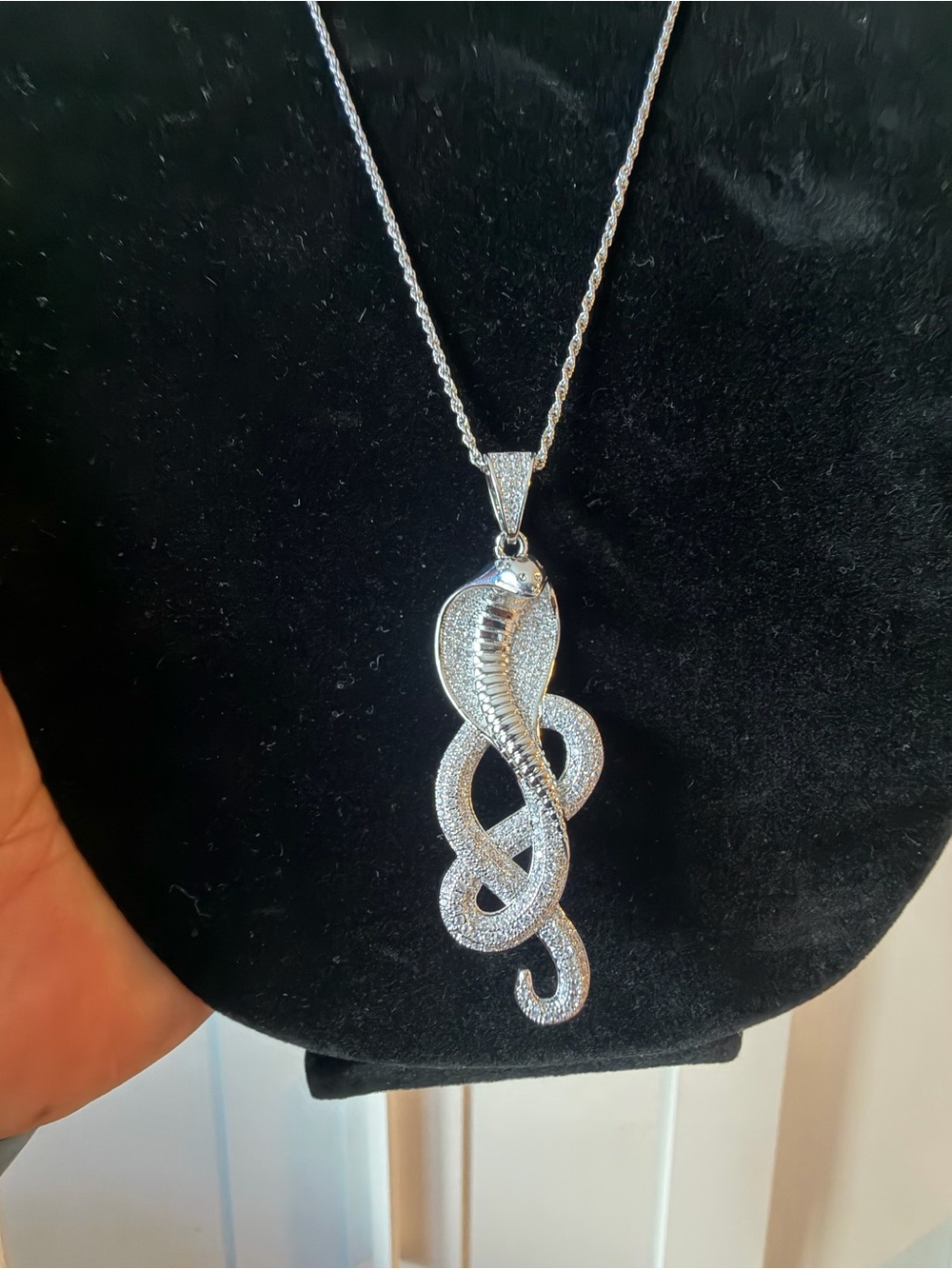 Cobra Snake Pendant – 14K White Gold Plated